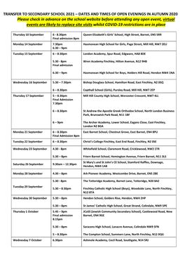 Open Evening Schedule