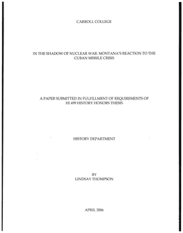 Of Nuclear War: Montana's Reaction to the Cuban Missile Crisis