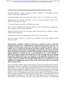 Genomic Analysis of Human Polymorphisms Affecting Drug-Protein Interactions