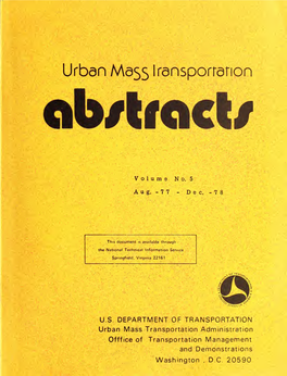 URBAN MASS TRANSPORTATION ABSTRACTS Uecemder Ly/O Volume Number 5 6