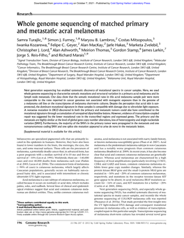 Whole Genome Sequencing of Matched Primary and Metastatic Acral Melanomas