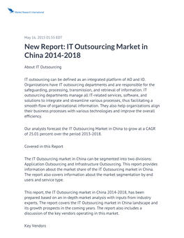 IT Outsourcing Market in China 2014-2018
