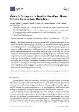 Genomic Divergence in Swedish Warmblood Horses Selected for Equestrian Disciplines