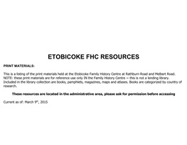 Etobicoke Fhc Resources