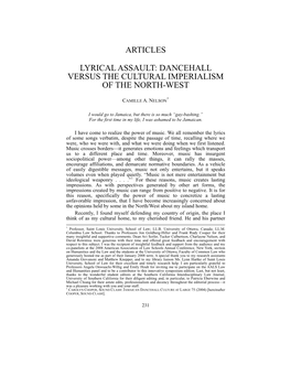 Lyrical Assault: Dancehall Versus the Cultural Imperialism of the North-West