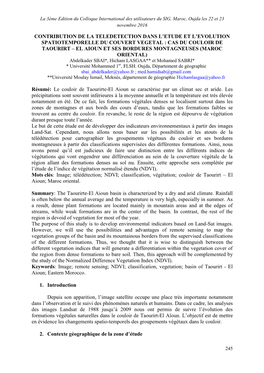 Contribution De La Télédétection Dans L'étude Et L'évolution Spatiotemporelle Du Couvert Végétal: Cas Du Couloir De T