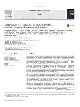 And X-Class Asteroids. III. Insights Into Their Composition, Hydration State, & Structure ⇑ Michael K