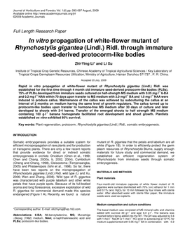 In Vitro Propagation of White-Flower Mutant of Rhynchostylis Gigantea (Lindl.) Ridl