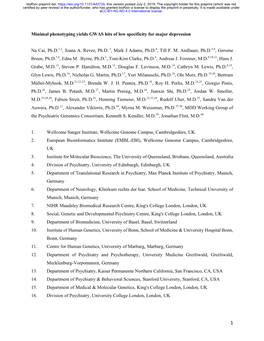 Minimal Phenotyping Yields GWAS Hits of Low Specificity for Major Depression