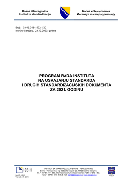 Program Rada Instituta Na Usvajanju Standarda Za 2021