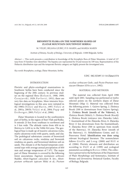 Bryophyte Flora on the Northern Slopes of Zlatar Mountain (Southwest Serbia) M