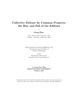 Collective Defense by Common Property: the Rise and Fall of the Kibbutz
