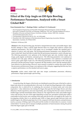 Effect of the Grip Angle on Off-Spin Bowling Performance Parameters, Analysed with a Smart Cricket Ball †