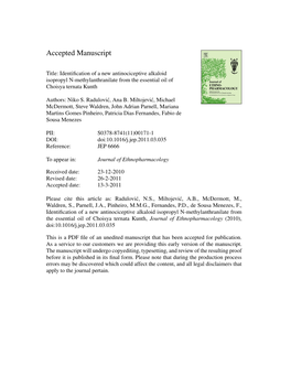 Identification of a New Antinociceptive Alkaloid Isopropyl N