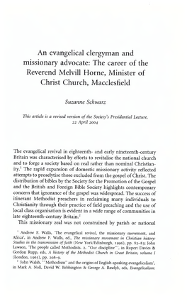 An Evangelical Clergyman and Missionary Advocate: the Career of the Reverend Melvill Horne, Minister of Christ Church, Macclesfield