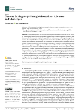 Genome Editing for Β-Hemoglobinopathies: Advances and Challenges