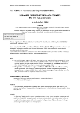SKIDMORE FAMILIES of the BLACK COUNTRY, the First Five Generations
