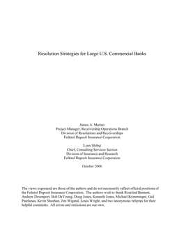 Resolution Strategies for Large U.S. Commercial Banks