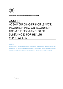 Guiding Principles for Inclusion Into Or Exclusion from the Negative List of Substances for Health Supplements