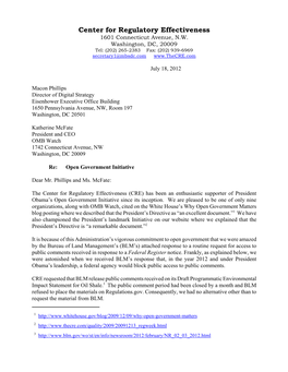 Center for Regulatory Effectiveness 1601 Connecticut Avenue, N.W