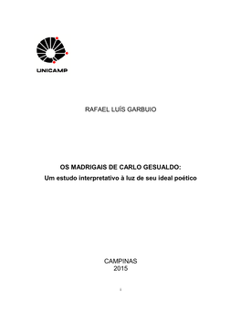 Rafael Luís Garbuio Os Madrigais De Carlo Gesualdo