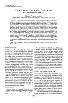 Foraging Behavior and Diet of the Helmeted Manakin ’