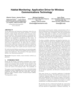 Habitat Monitoring: Application Driver for Wireless Communications Technology∗