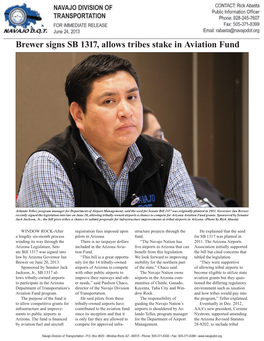 Brewer Signs SB 1317, Allows Tribes Stake in Aviation Fund