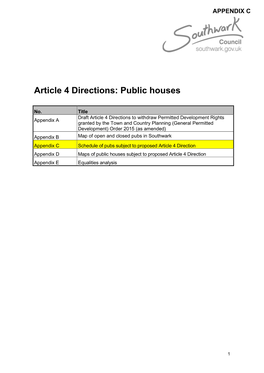 Article 4 Directions: Public Houses