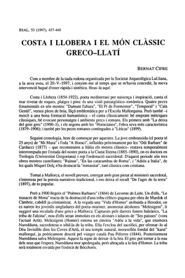 Costa I Llobera I El Món Clàssic Greco-Llatí