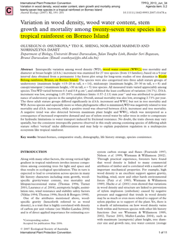 Variation in Wood Density, Wood Water Content, Stem Growth and Mortality Among Twenty-Seven Tree Species in a Tropical Rainforest on Borneo Island