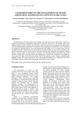 A Paradigm Shift in the Management of Musth Among Bull Elephants in Captivity in Sri Lanka