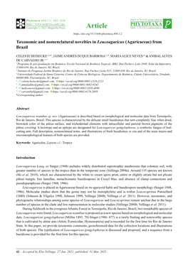 Taxonomic and Nomenclatural Novelties in Leucoagaricus (Agaricaceae) from Brazil