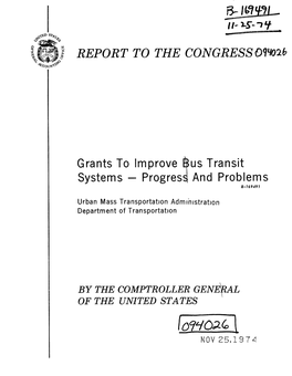 B-169491 Grants to Improve Bus Transit Systems