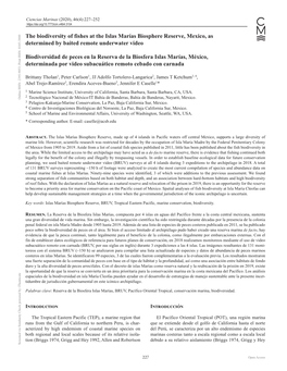 The Biodiversity of Fishes at the Islas Marías Biosphere Reserve, Mexico, As Determined by Baited Remote Underwater Video Biodi