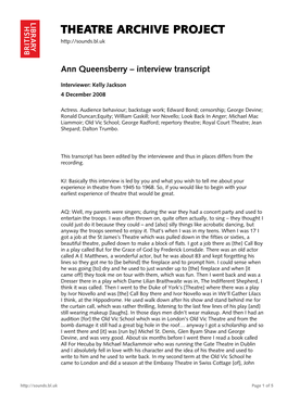 Interview with Ann Queensberry