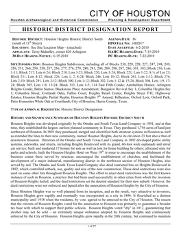 Historic District Designation Report