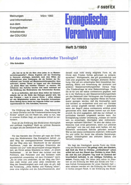 Heft 3/1983 Ist Das Noch Reformatorische Theologie? •