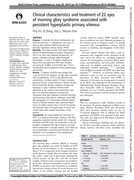 Clinical Characteristics and Treatment of 22 Eyes of Morning Glory