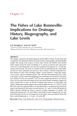 Lake Bonneville: Implications for Drainage History, Biogeography, and Lake Levels