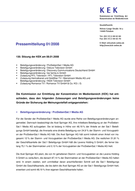 Kek-Online.De Pressemitteilung 01/2008