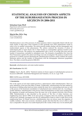 Statistical Analysis of Chosen Aspects of the Suburbanization Process in Szczecin in 2006-2011