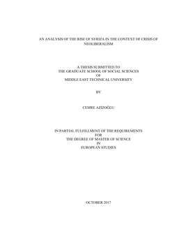 An Analysis of the Rise of Syriza in the Context of Crisis of Neoliberalism