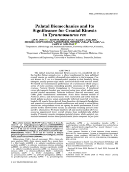 Palatal Biomechanics and Its Significance for Cranial Kinesis In