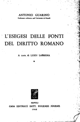 E Esegesi Delle Fonti Del Diritto Romano