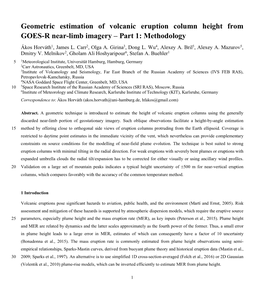 Geometric Estimation of Volcanic Eruption Column Height from GOES-R Near-Limb Imagery – Part 1: Methodology Ákos Horváth1, James L