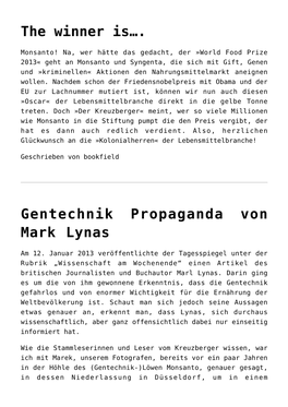 Gentechnik Propaganda Von Mark Lynas,Monsanto