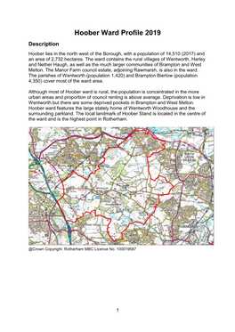 Hoober Ward Profile 2019 Description Hoober Lies in the North West of the Borough, with a Population of 14,510 (2017) and an Area of 2,732 Hectares