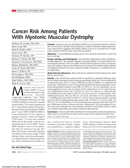 Cancer Risk Among Patients with Myotonic Muscular Dystrophy