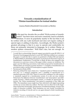 Towards a Standardisation of Tibetan Transliteration for Textual Studies